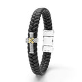 Anthem Two-Tone Braided Vegan Leather Cross Bracelet with sterling-silver clasp and decorative silver bead featuring gold X overlay.