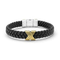 Anthem Two-Tone Braided Vegan Leather X Bracelet with gold-tone X accent and polished metal clasp, showcasing LAGOS craftsmanship in fine, elegant jewelry.