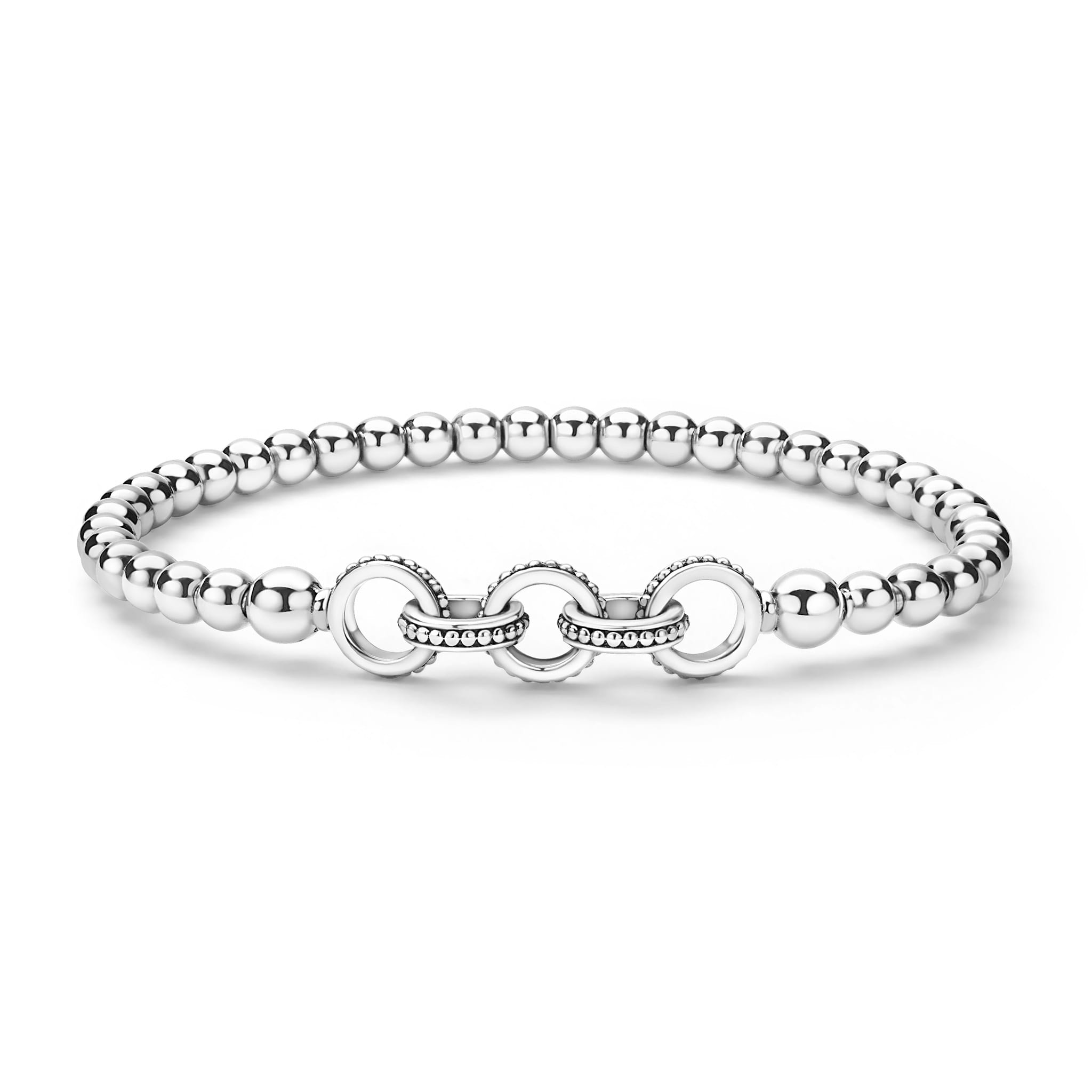 Signature Caviar Silver Ring Link Stretch Bracelet