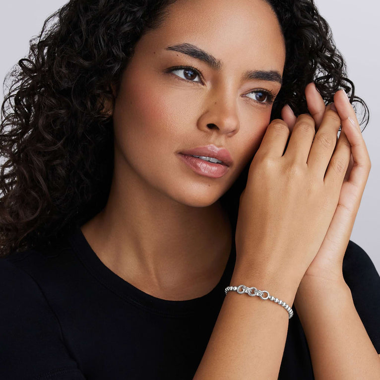 Signature Caviar Silver Ring Link Stretch Bracelet