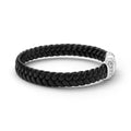 Anthem Black Braided Vegan Leather and Sterling Silver Bracelet with sleek design, featuring a polished silver clasp and double-stranded braided texture.