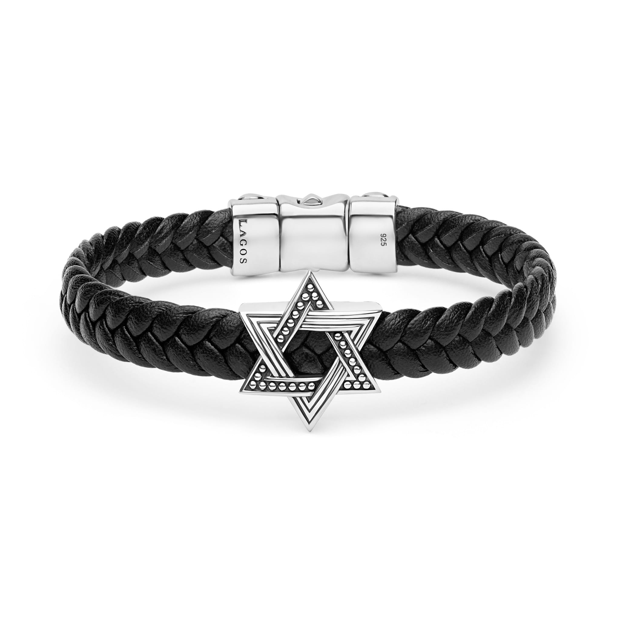 Anthem Sterling Silver Star of David & Black Vegan Leather Bracelet