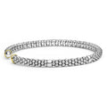 Signature Caviar Two-Tone Mini Versa Torque Bracelet with polished silver beads, square accents, and gold-tone rings; features a modern, textured finish in a sleek torque style.