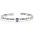 Signature Caviar Two-Tone Amethyst Oval Mini Versa Torque Bracelet in sterling silver with 14K gold accents, featuring caviar beading and a central oval amethyst.