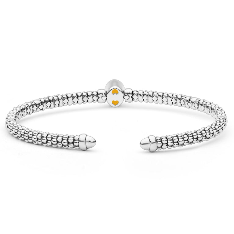 Signature Caviar Two-Tone Citrine Oval Mini Versa Torque Bracelet featuring sterling silver caviar beading, 14K gold accents, and a central oval citrine gemstone.