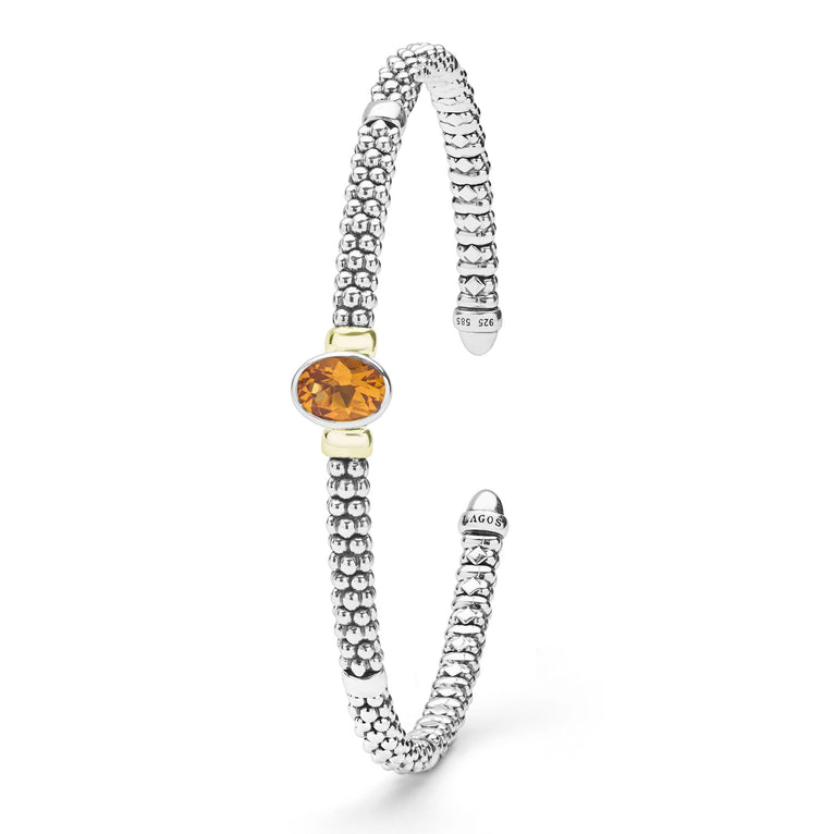  3mm with sterling silver caviar beading, 14K gold accents, and a central faceted oval citrine gemstone.