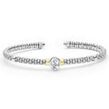 Signature Caviar Two-Tone White Topaz Oval Mini Versa Torque Bracelet in sterling silver with caviar beading, featuring a central faceted white topaz and 14K gold accents.