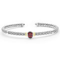  3mm featuring sterling silver caviar beading, 14K gold accents, and a central oval garnet gemstone.