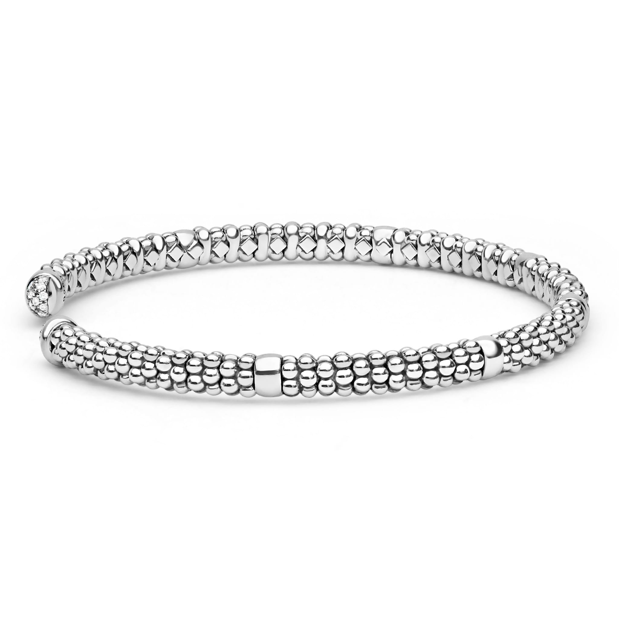 Side view of Silver Caviar Diamond  Mini Versa Torque Bracelet