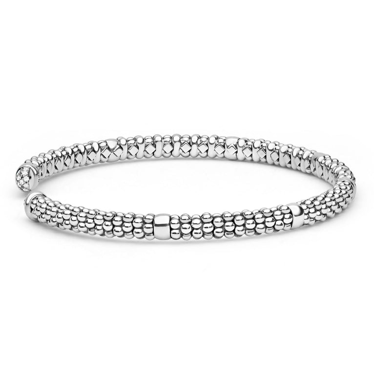 Side view of Silver Caviar Diamond  Mini Versa Torque Bracelet