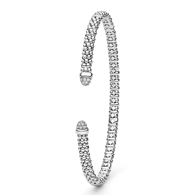 Sterling silver cuff bracelet with diamond end caps