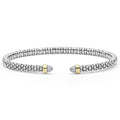  3mm, featuring sterling silver caviar beading, 14K gold stations, and pavé diamond end caps for an elegant, modern look.