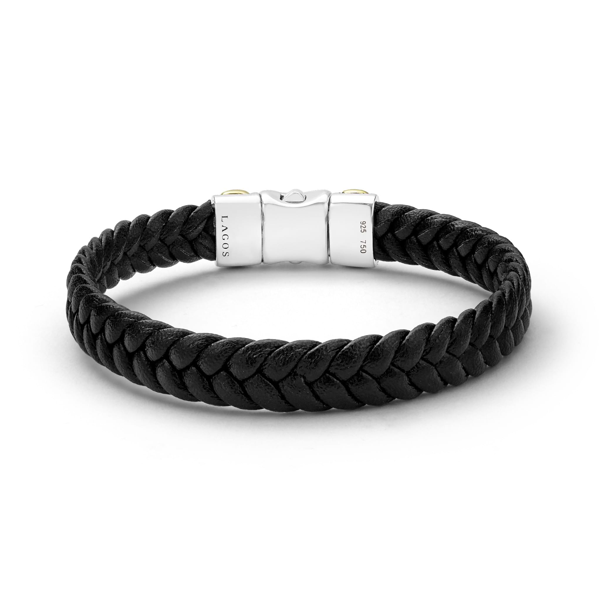 Anthem Black Braided Vegan Leather and Two-Tone Bracelet featuring a polished sterling silver clasp, showcasing modern style and craftsmanship.