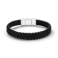 Anthem Black Braided Vegan Leather and Two-Tone Bracelet featuring a polished sterling silver clasp, showcasing modern style and craftsmanship.