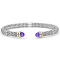 Signature Caviar Two-Tone Amethyst Versa Torque Bracelet features sterling silver caviar beading, 14K gold accents, and amethyst cabochons for a refined, modern look.