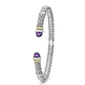 Signature Caviar Two-Tone Amethyst Versa Torque Bracelet in sterling silver with 14K gold accents, featuring caviar beading and amethyst cabochon end caps.