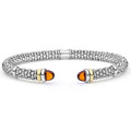 Signature Caviar Two-Tone Citrine Versa Torque Bracelet in sterling silver, featuring caviar beading and 14K gold accents, with cabochon-cut citrine gemstone end caps.