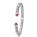  5mm: Sterling silver cuff with 14K gold accents, featuring garnet cabochon ends and signature caviar beading.