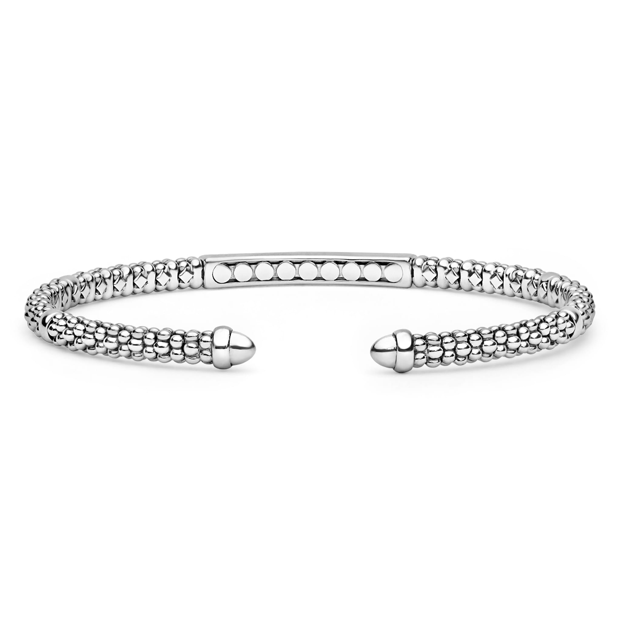  3mm, featuring caviar beading, diamond station, and acorn-shaped caps for a sophisticated, elegant look.