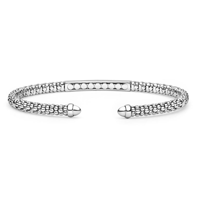  3mm, featuring caviar beading, diamond station, and acorn-shaped caps for a sophisticated, elegant look.