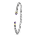 Signature Caviar Two-Tone Amethyst Mini Versa Torque Bracelet in sterling silver, featuring caviar beading, 14K gold accents, and amethyst cabochon ends.