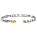  3mm: Sterling silver bracelet with caviar beading, 14K gold accents, and cabochon-cut citrine gemstone end caps.