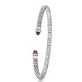  3mm in sterling silver with 14K gold accents, featuring caviar beading and garnet gemstone end caps.