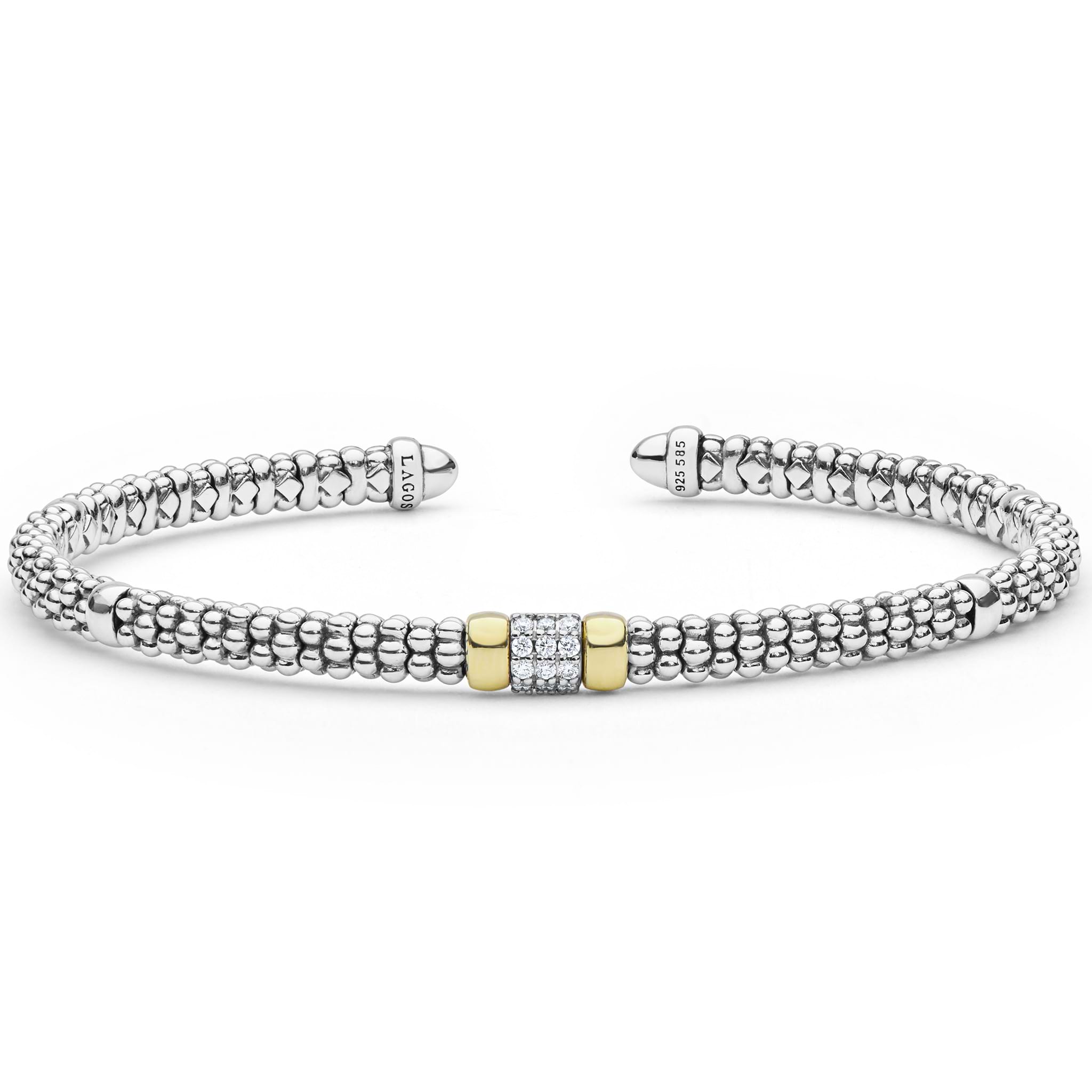  3mm, features sterling silver caviar beading, a diamond pavé bead, and 14K gold accents, showcasing LAGOS craftsmanship.