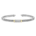  3mm featuring sterling silver caviar beading with diamond station, flanked by 14K gold caps, exuding elegance.