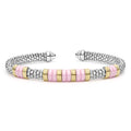  5mm features sterling silver caviar beading, pink ceramic stations, and 18K gold accents in an open cuff design.