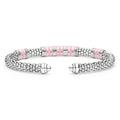  5mm features sterling silver caviar beading with pink ceramic stations and 18K gold accents, ending in smooth silver caps.