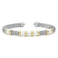  5mm features sterling silver caviar beading, white ceramic stations, and 18K gold accents in a cuff design.