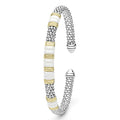  5mm with sterling silver caviar beading, accented by 18K gold and five white ceramic stations.