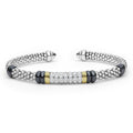  5mm with sterling silver caviar beading, pavé diamond centerpiece, 18K gold accents, and black ceramic detailing.