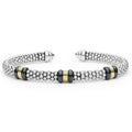  5mm, featuring sterling silver caviar beading, 18K gold accents, and black ceramic beads.