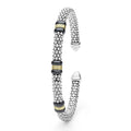  5mm, featuring sterling silver caviar beading and 18K gold-accented black ceramic stations for a modern, elegant look.