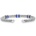 5mm with sterling silver caviar beading, featuring 18K gold stations and ultramarine ceramic accents in an open cuff design.
