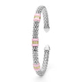  5mm featuring sterling silver caviar beading, 18K gold stations, and pastel-pink ceramic accents in a flexible design.