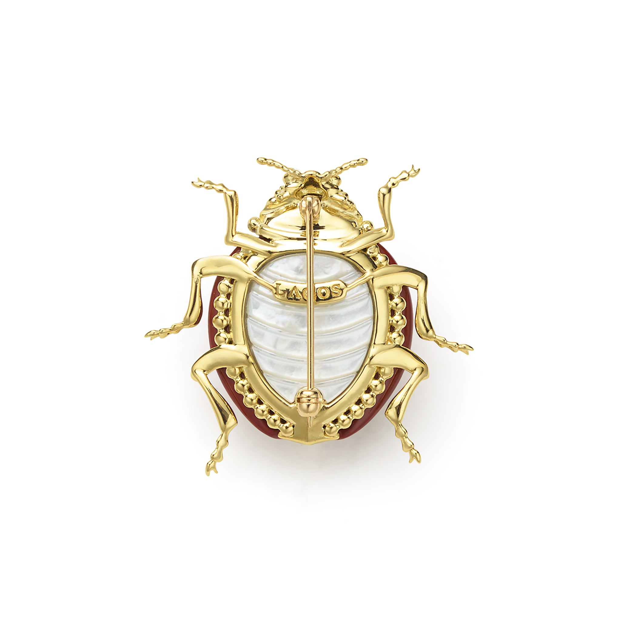 Rare Wonders 18K Gold Red Jade and Onyx Lady Bug Pin