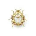 Rare Wonders 18K Gold Red Jade and Onyx Lady Bug Pin