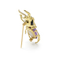 Rare Wonders 18K Gold Amethyst and Onyx Stag Beetle Pin