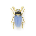 Rare Wonders 18K Gold Blue Chalcedony and Onyx Beetle Pin