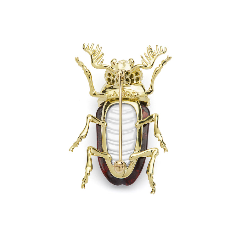 Rare Wonders 18K Iddingsite and Onyx Beetle Pin