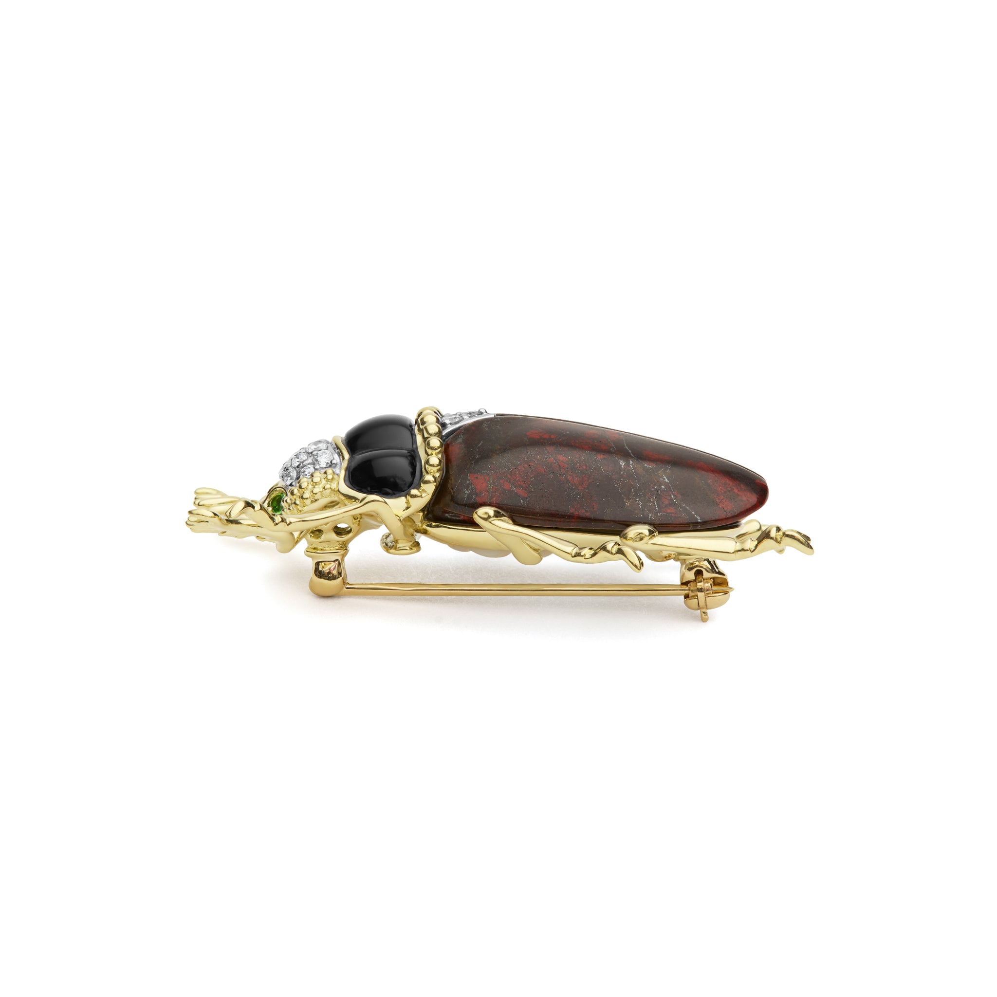 Rare Wonders 18K Iddingsite and Onyx Beetle Pin
