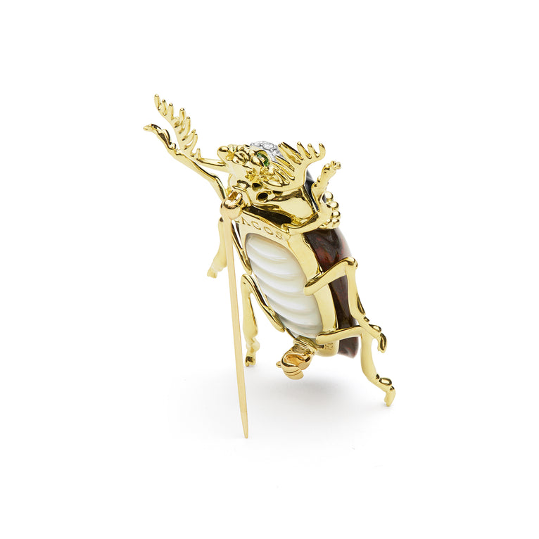Rare Wonders 18K Iddingsite and Onyx Beetle Pin