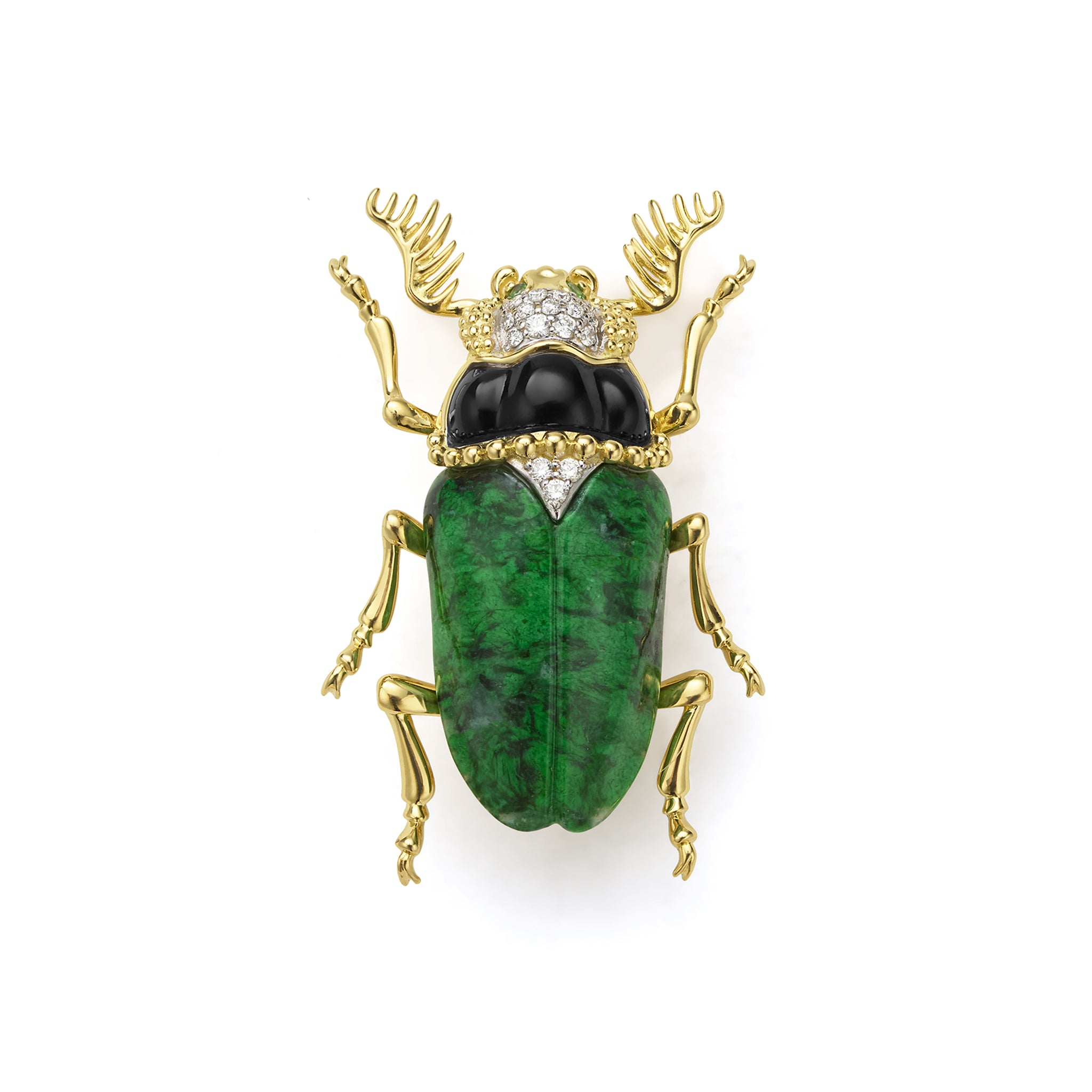 Rare Wonders 18K Gold Maw Sit Sit and Onyx Beetle Pin