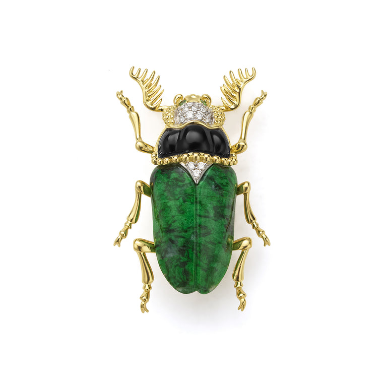 Rare Wonders 18K Gold Maw Sit Sit and Onyx Beetle Pin