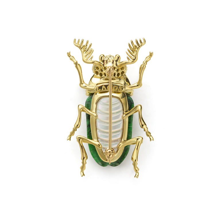 Rare Wonders 18K Gold Maw Sit Sit and Onyx Beetle Pin