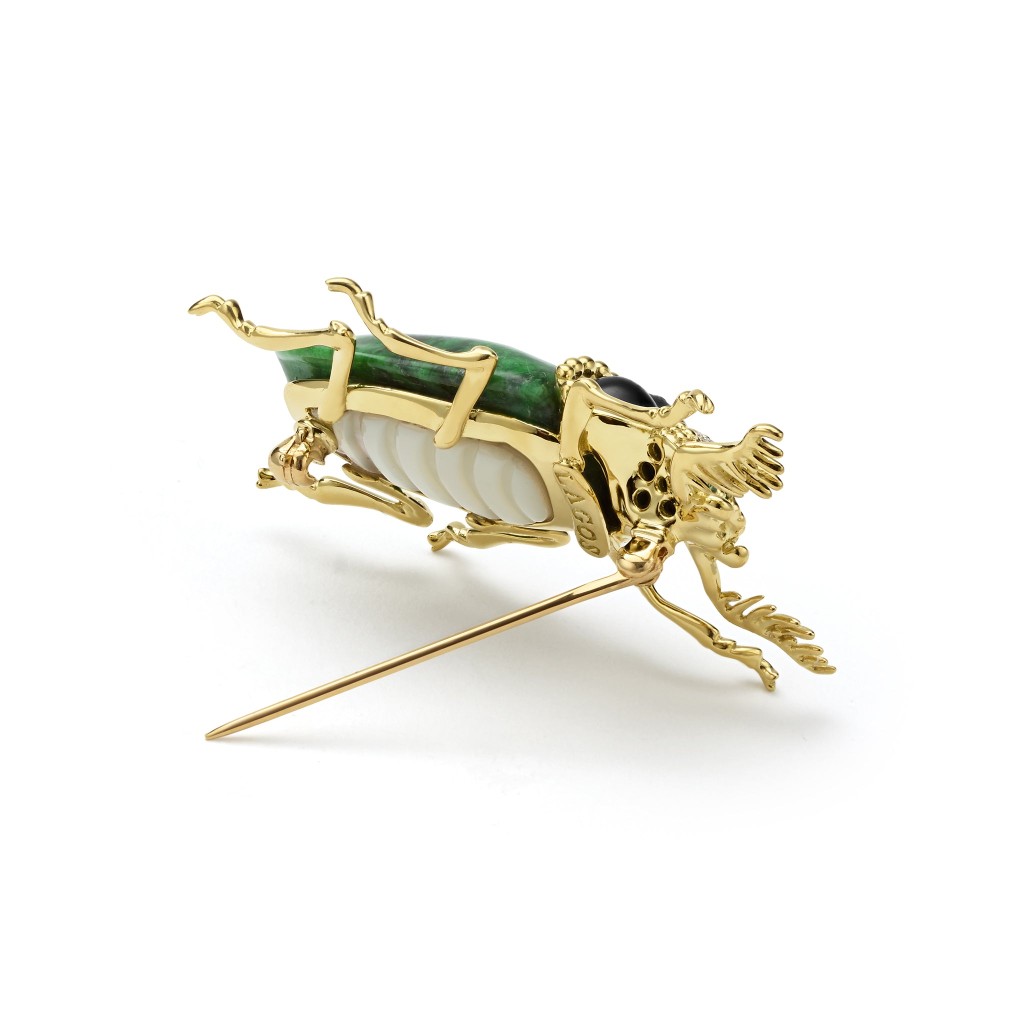 Rare Wonders 18K Gold Maw Sit Sit and Onyx Beetle Pin