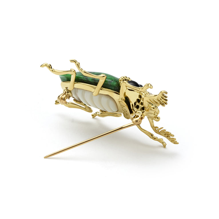 Rare Wonders 18K Gold Maw Sit Sit and Onyx Beetle Pin